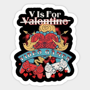 V Is For Video Games Funny Valentine_s Day Gamer Boy Men Sticker